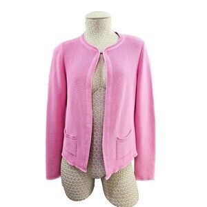 Leggiadro Womens Small Pink Cotton Knit Open Front Cardigan Sweater Light EUC